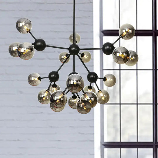 Industrial Orb Chandelier Lamp With Sputnik Design Amber/Clear/Smoke Gray Glass 3/9/12 Lights