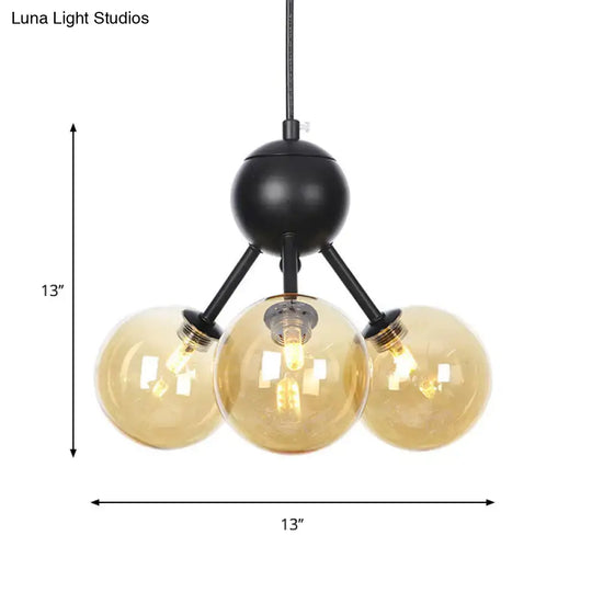 Industrial Orb Chandelier Lamp With Sputnik Design Amber/Clear/Smoke Gray Glass 3/9/12 Lights