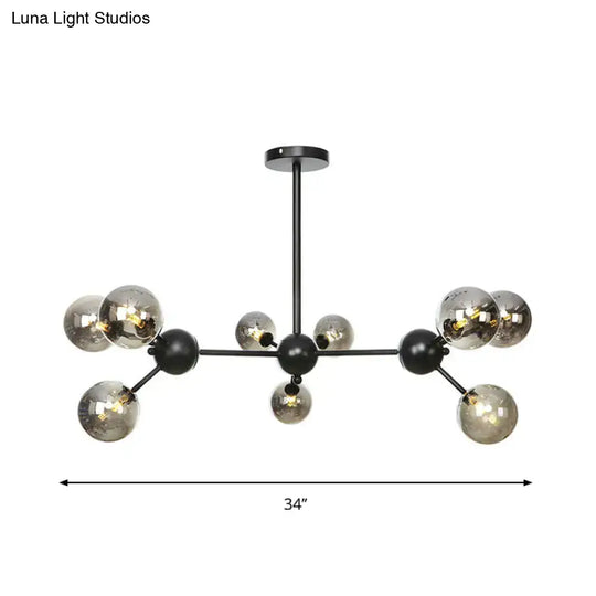 Industrial Orb Chandelier Lamp With Sputnik Design Amber/Clear/Smoke Gray Glass 3/9/12 Lights