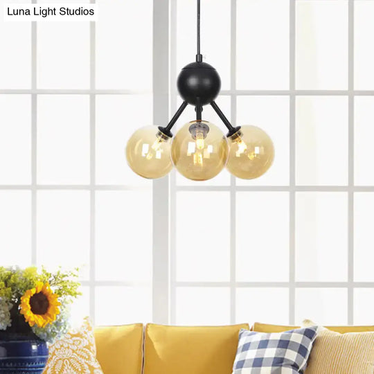 Industrial Orb Chandelier Lamp With Sputnik Design Amber/Clear/Smoke Gray Glass 3/9/12 Lights