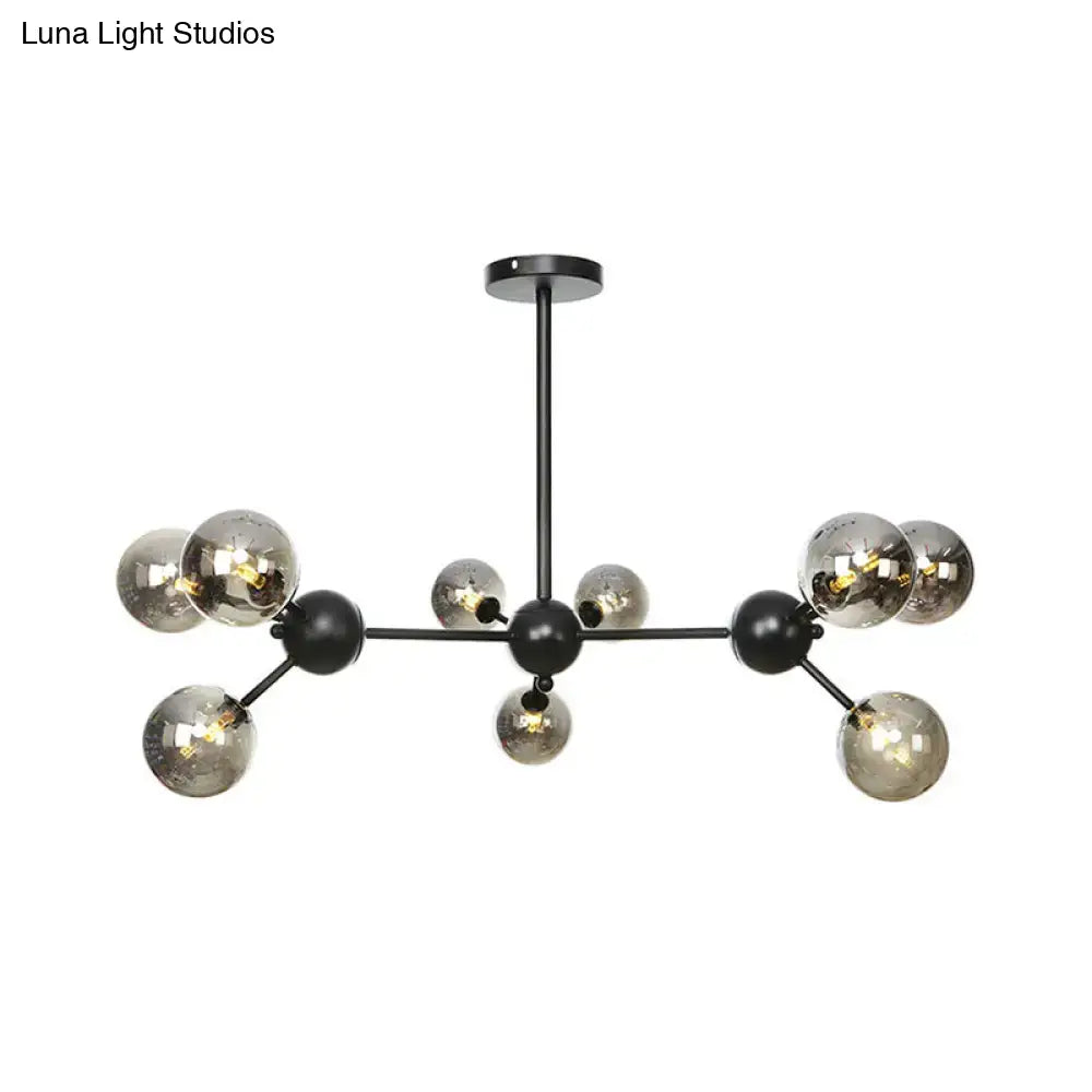 Industrial Orb Chandelier Lamp With Sputnik Design Amber/Clear/Smoke Gray Glass 3/9/12 Lights