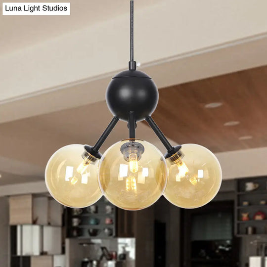 Industrial Living Room Chandelier Lamp With Sputnik Design And Amber/Clear/Smoke Gray Glass - 3/9/12