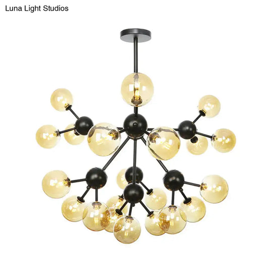 Industrial Orb Chandelier Lamp With Sputnik Design Amber/Clear/Smoke Gray Glass 3/9/12 Lights