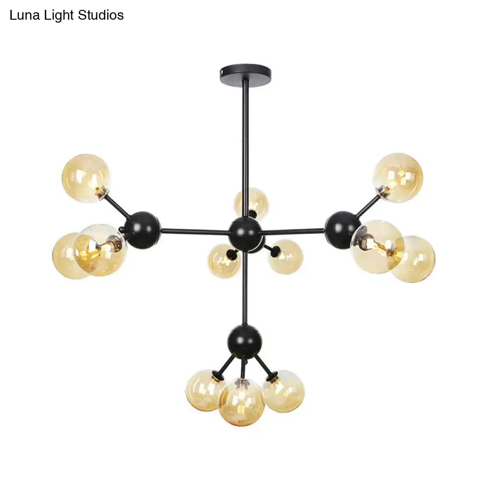 Industrial Orb Chandelier Lamp With Sputnik Design Amber/Clear/Smoke Gray Glass 3/9/12 Lights