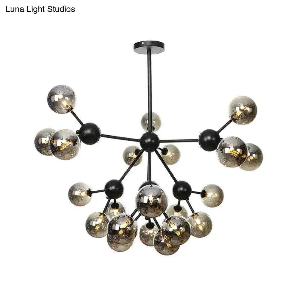 Industrial Orb Chandelier Lamp With Sputnik Design Amber/Clear/Smoke Gray Glass 3/9/12 Lights