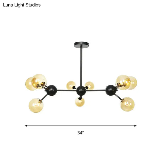 Industrial Orb Chandelier Lamp With Sputnik Design Amber/Clear/Smoke Gray Glass 3/9/12 Lights