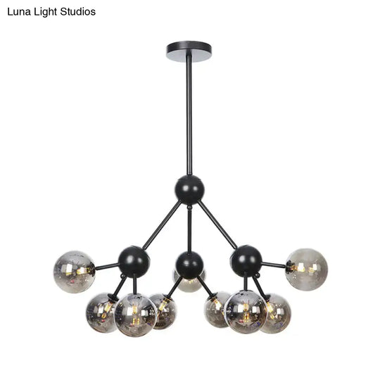 Industrial Living Room Chandelier Lamp With Sputnik Design And Amber/Clear/Smoke Gray Glass - 3/9/12