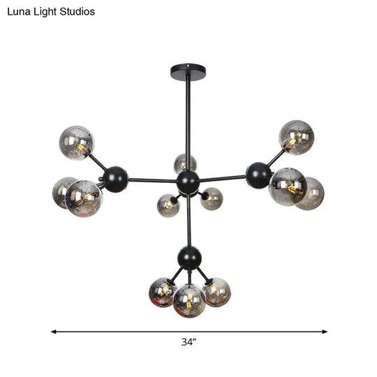 Industrial Orb Chandelier Lamp With Sputnik Design Amber/Clear/Smoke Gray Glass 3/9/12 Lights