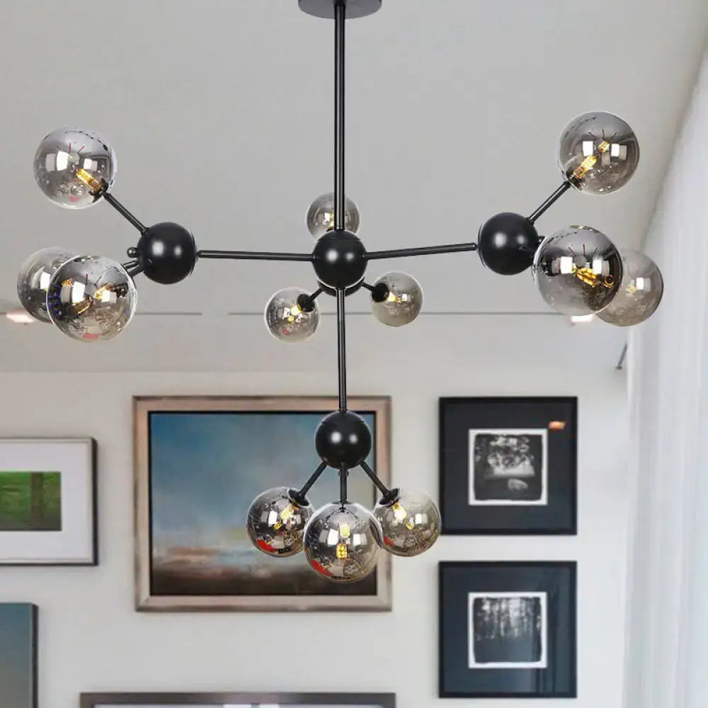 Industrial Orb Chandelier Lamp With Sputnik Design Amber/Clear/Smoke Gray Glass 3/9/12 Lights