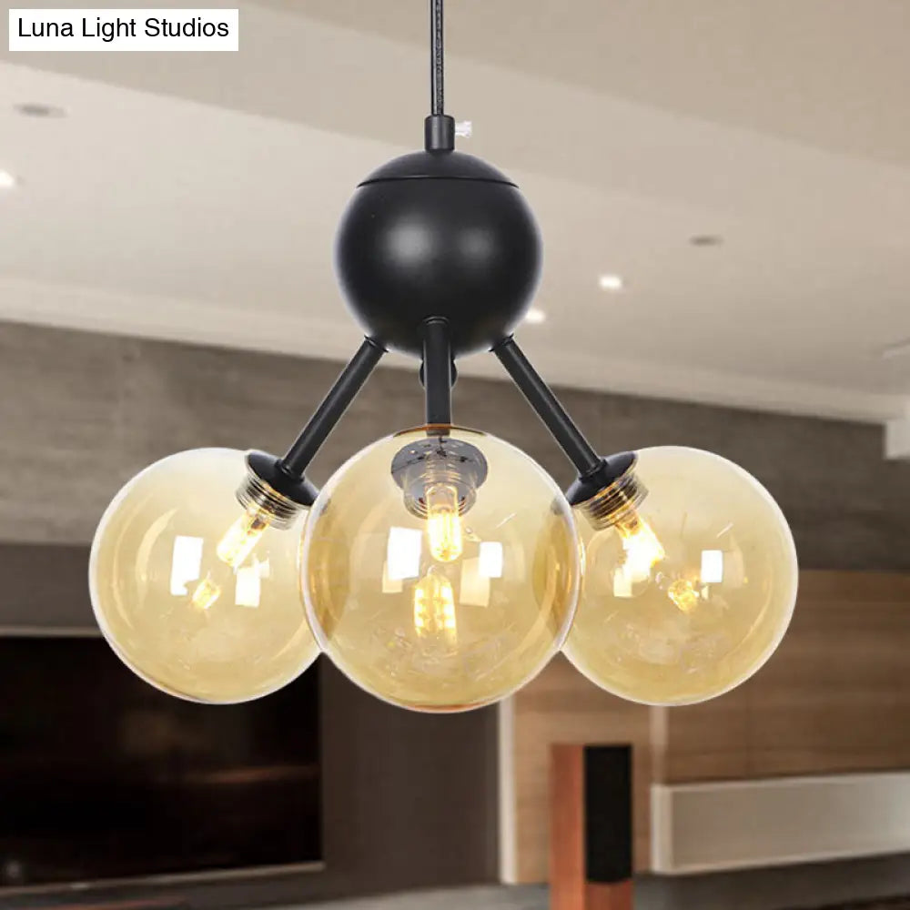 Industrial Living Room Chandelier Lamp With Sputnik Design And Amber/Clear/Smoke Gray Glass - 3/9/12