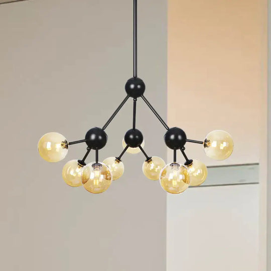 Industrial Orb Chandelier Lamp With Sputnik Design Amber/Clear/Smoke Gray Glass 3/9/12 Lights