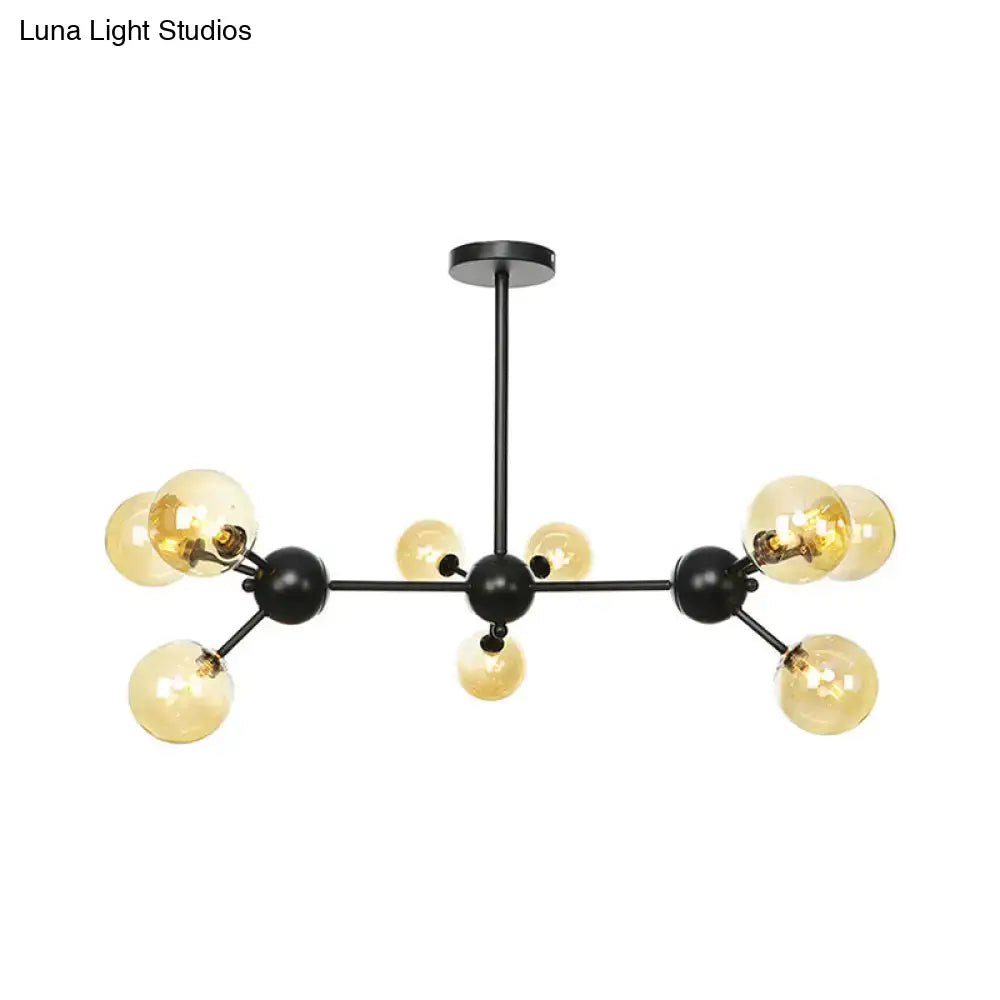 Industrial Living Room Chandelier Lamp With Sputnik Design And Amber/Clear/Smoke Gray Glass - 3/9/12