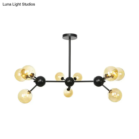 Industrial Living Room Chandelier Lamp With Sputnik Design And Amber/Clear/Smoke Gray Glass - 3/9/12