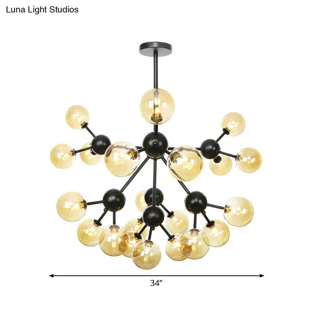 Industrial Orb Chandelier Lamp With Sputnik Design Amber/Clear/Smoke Gray Glass 3/9/12 Lights