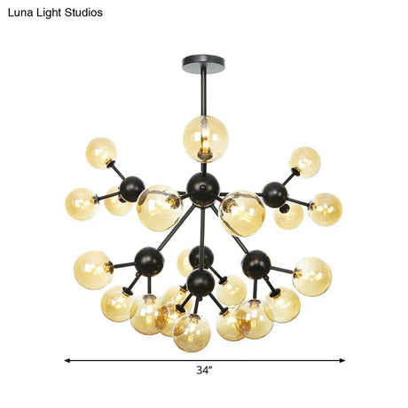 Industrial Orb Chandelier Lamp With Sputnik Design Amber/Clear/Smoke Gray Glass 3/9/12 Lights