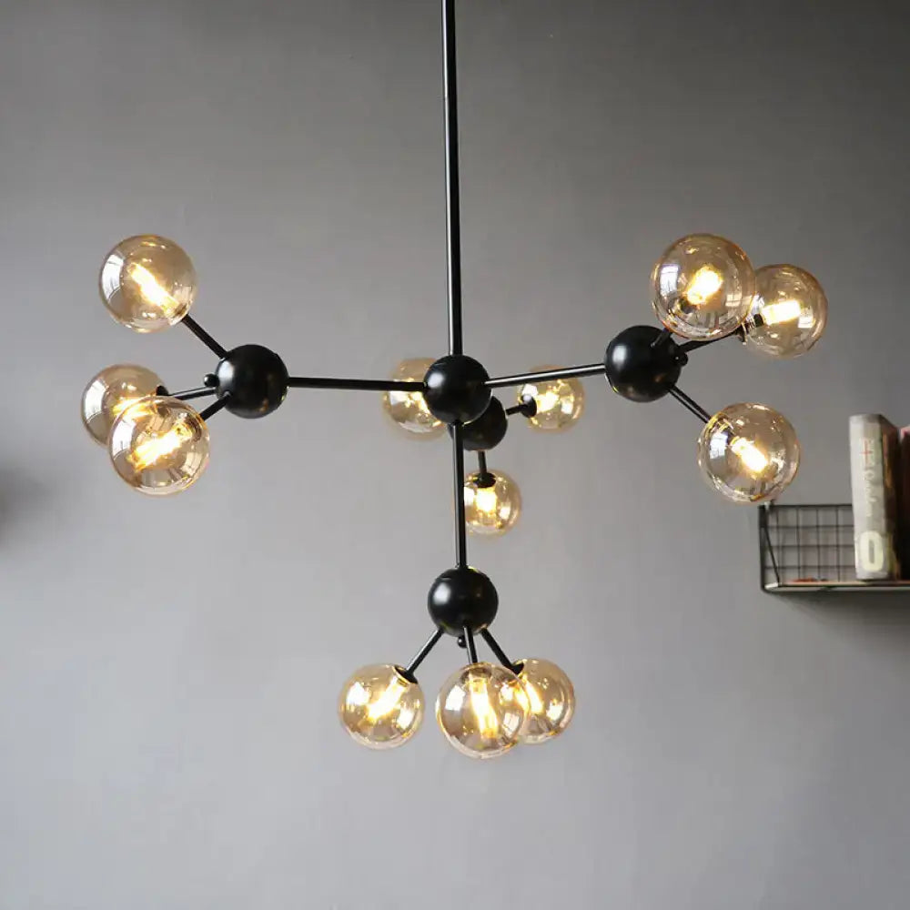 Industrial Orb Chandelier Lamp With Sputnik Design Amber/Clear/Smoke Gray Glass 3/9/12 Lights