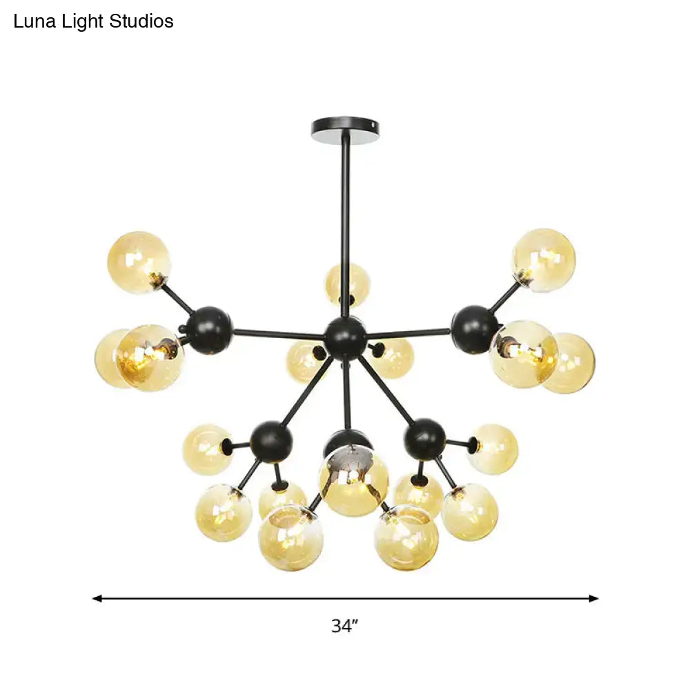 Industrial Orb Chandelier Lamp With Sputnik Design Amber/Clear/Smoke Gray Glass 3/9/12 Lights