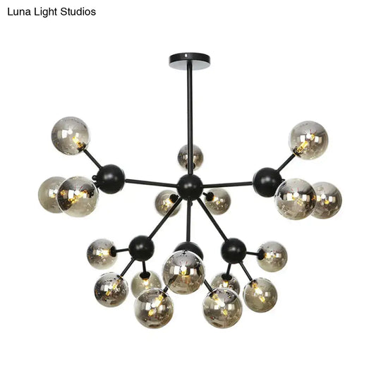 Industrial Orb Chandelier Lamp With Sputnik Design Amber/Clear/Smoke Gray Glass 3/9/12 Lights