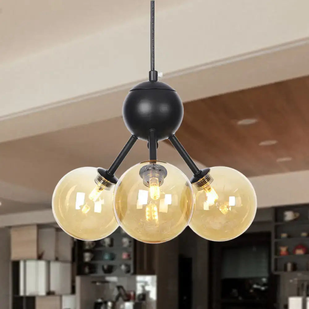 Industrial Orb Chandelier Lamp With Sputnik Design Amber/Clear/Smoke Gray Glass 3/9/12 Lights