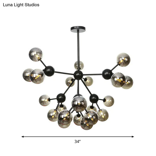 Industrial Orb Chandelier Lamp With Sputnik Design Amber/Clear/Smoke Gray Glass 3/9/12 Lights