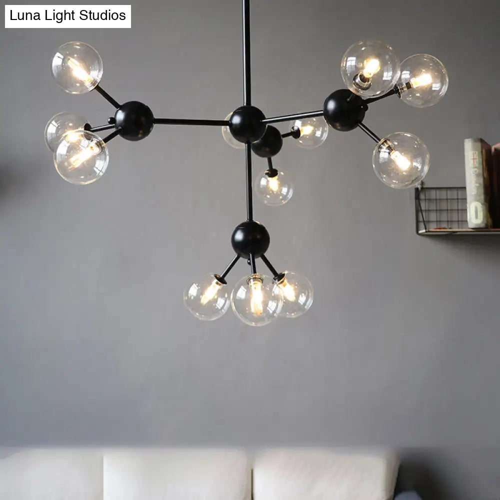 Industrial Living Room Chandelier Lamp With Sputnik Design And Amber/Clear/Smoke Gray Glass - 3/9/12