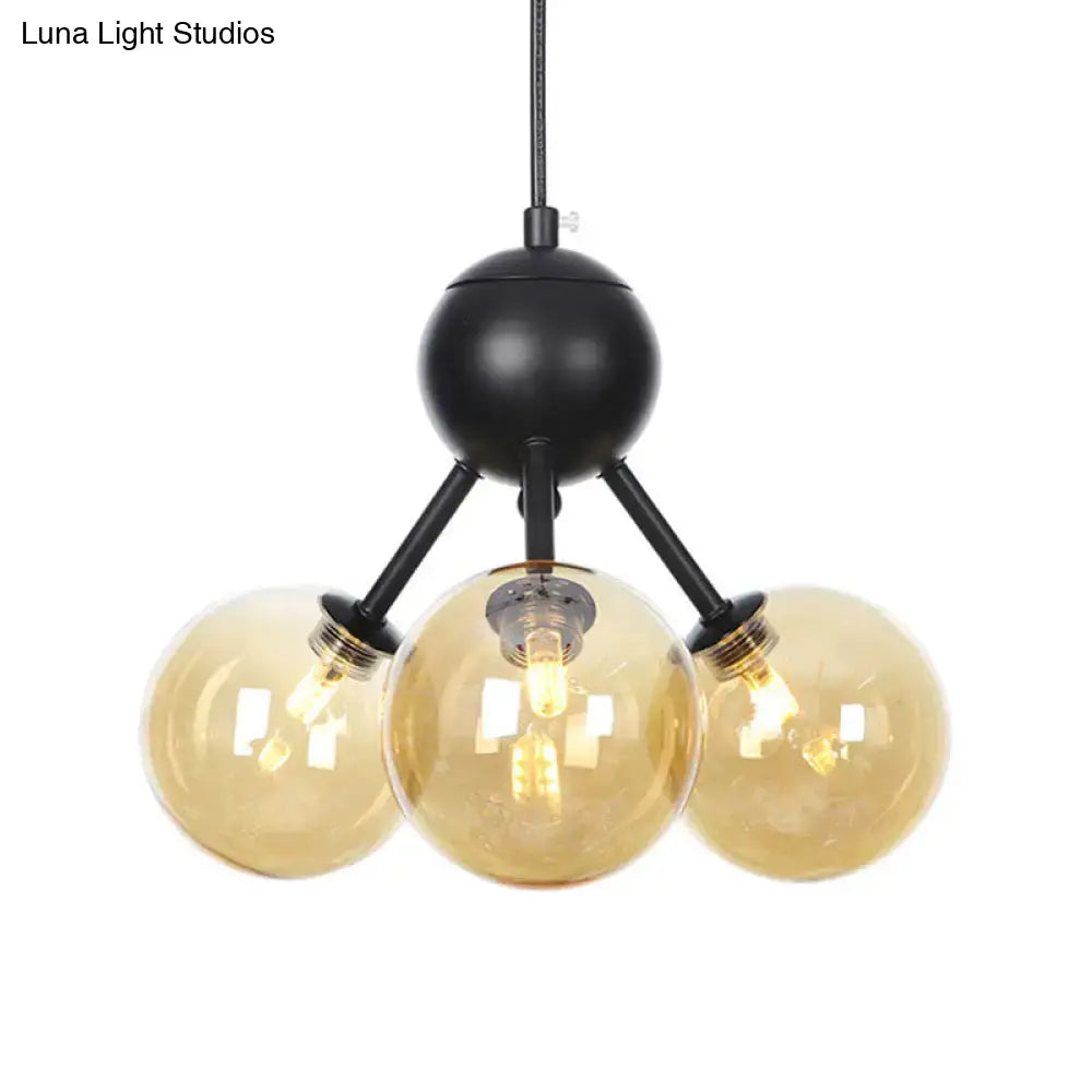 Industrial Orb Chandelier Lamp With Sputnik Design Amber/Clear/Smoke Gray Glass 3/9/12 Lights