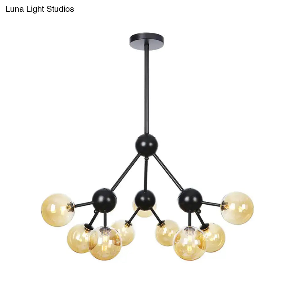 Industrial Orb Chandelier Lamp With Sputnik Design Amber/Clear/Smoke Gray Glass 3/9/12 Lights