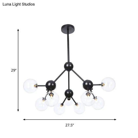 Industrial Living Room Chandelier Lamp With Sputnik Design And Amber/Clear/Smoke Gray Glass - 3/9/12