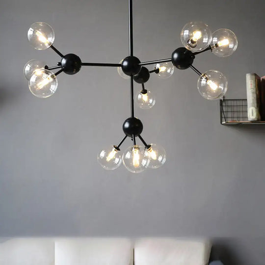 Industrial Orb Chandelier Lamp With Sputnik Design Amber/Clear/Smoke Gray Glass 3/9/12 Lights