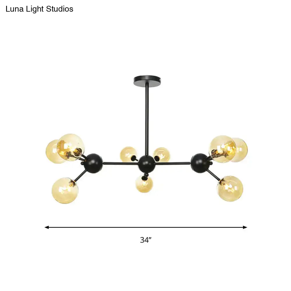 Industrial Living Room Chandelier Lamp With Sputnik Design And Amber/Clear/Smoke Gray Glass - 3/9/12