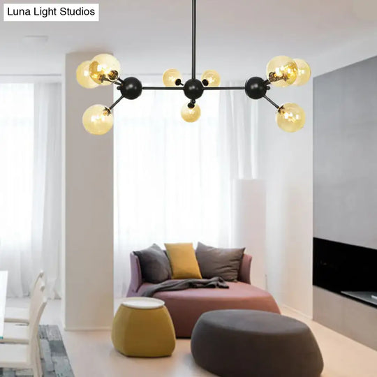 Industrial Orb Chandelier Lamp With Sputnik Design Amber/Clear/Smoke Gray Glass 3/9/12 Lights