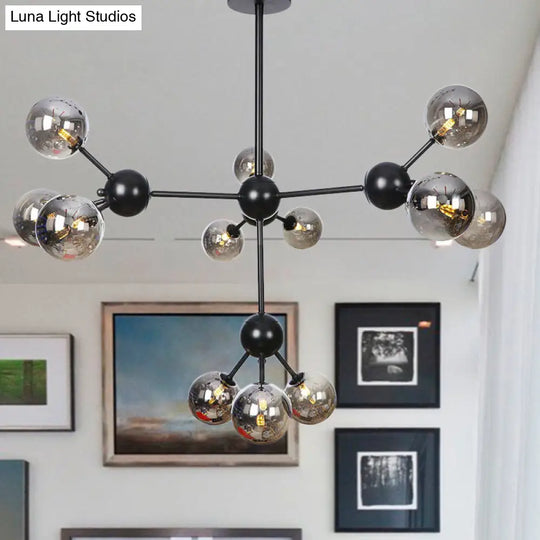 Industrial Living Room Chandelier Lamp With Sputnik Design And Amber/Clear/Smoke Gray Glass - 3/9/12