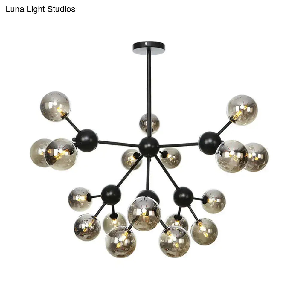 Industrial Living Room Chandelier Lamp With Sputnik Design And Amber/Clear/Smoke Gray Glass - 3/9/12