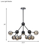 Industrial Orb Chandelier Lamp With Sputnik Design Amber/Clear/Smoke Gray Glass 3/9/12 Lights