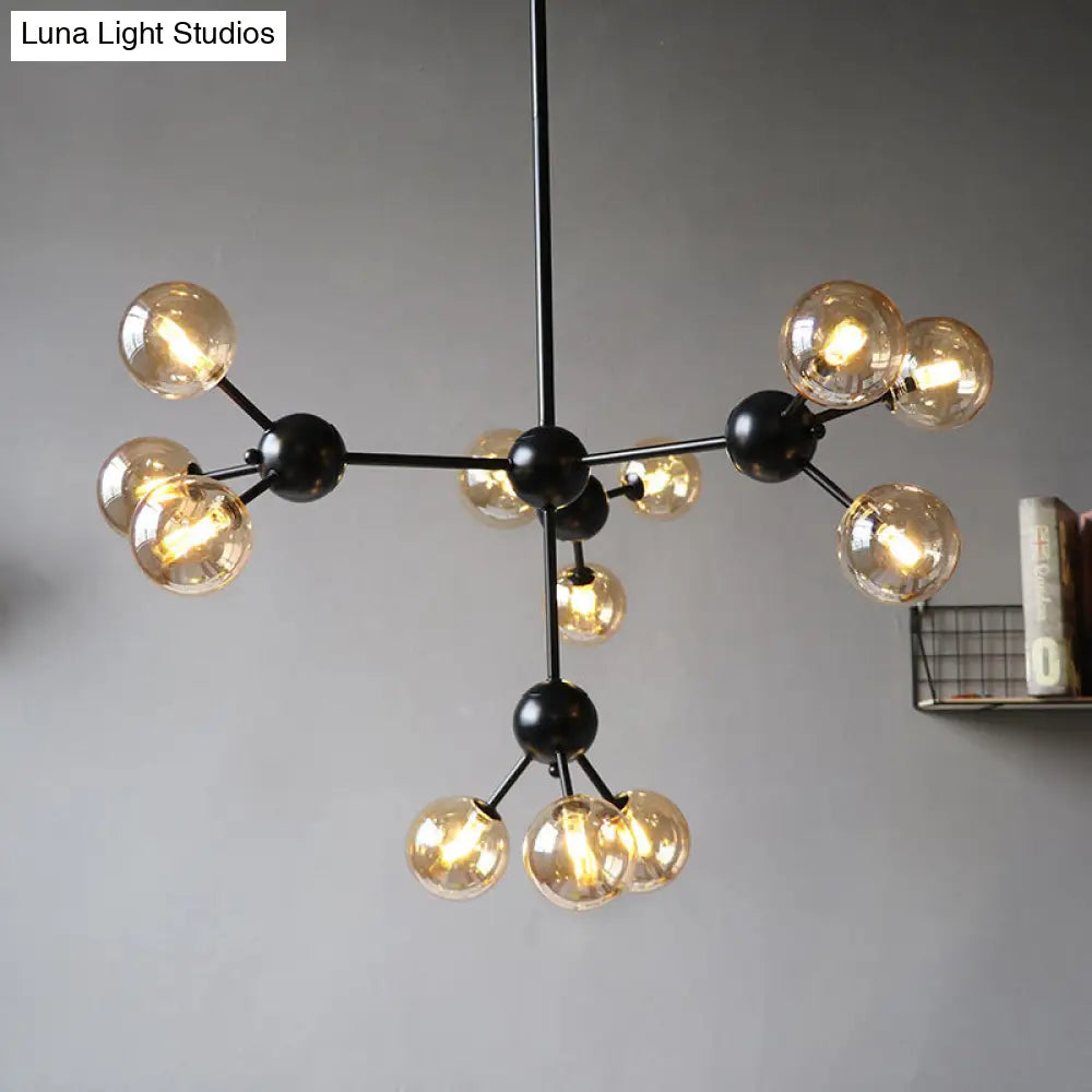 Industrial Living Room Chandelier Lamp With Sputnik Design And Amber/Clear/Smoke Gray Glass - 3/9/12