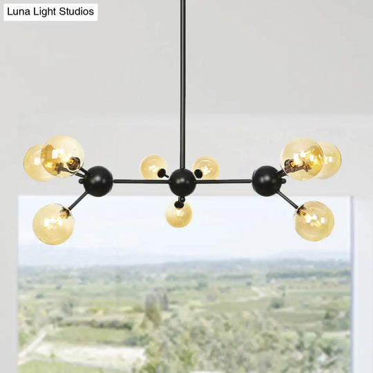 Industrial Living Room Chandelier Lamp With Sputnik Design And Amber/Clear/Smoke Gray Glass - 3/9/12