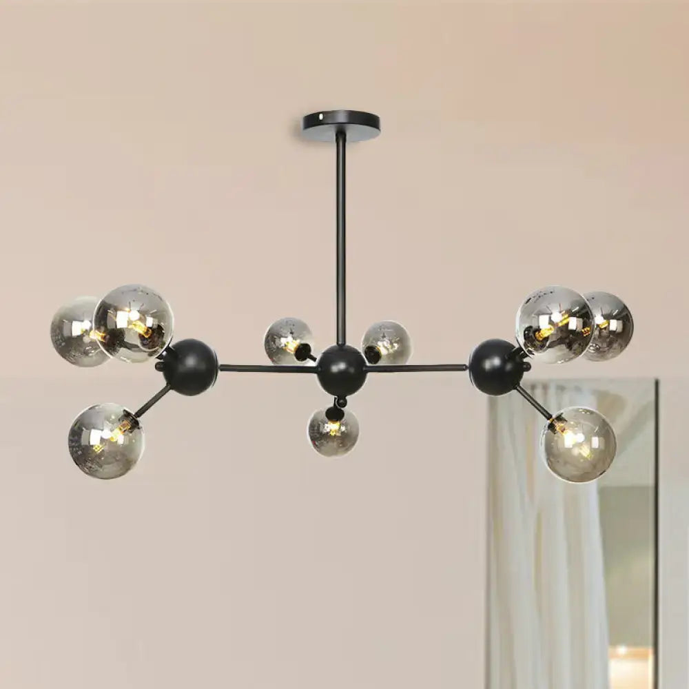 Industrial Orb Chandelier Lamp With Sputnik Design Amber/Clear/Smoke Gray Glass 3/9/12 Lights