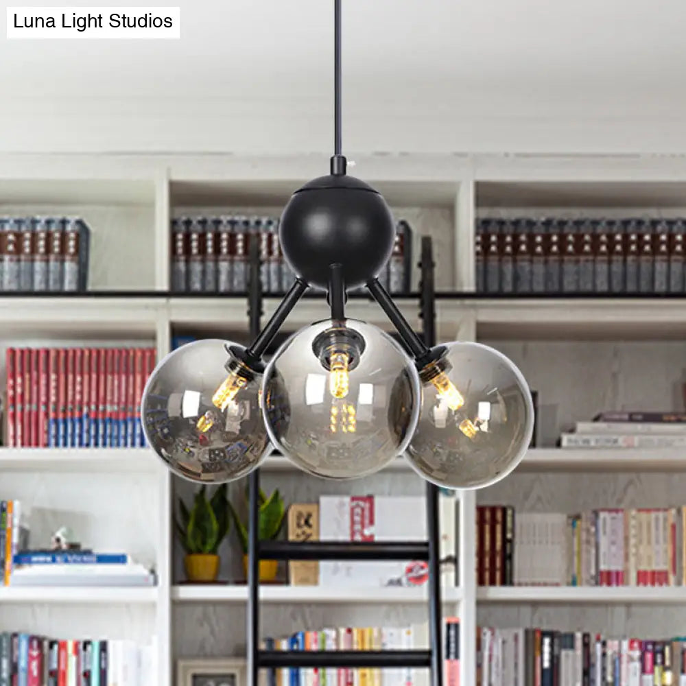 Industrial Living Room Chandelier Lamp With Sputnik Design And Amber/Clear/Smoke Gray Glass - 3/9/12