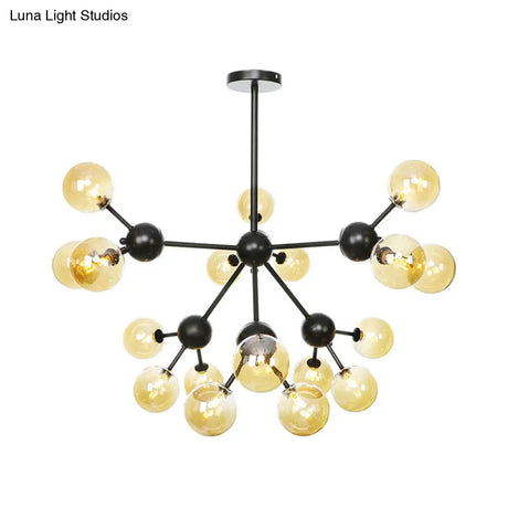 Industrial Orb Chandelier Lamp With Sputnik Design Amber/Clear/Smoke Gray Glass 3/9/12 Lights