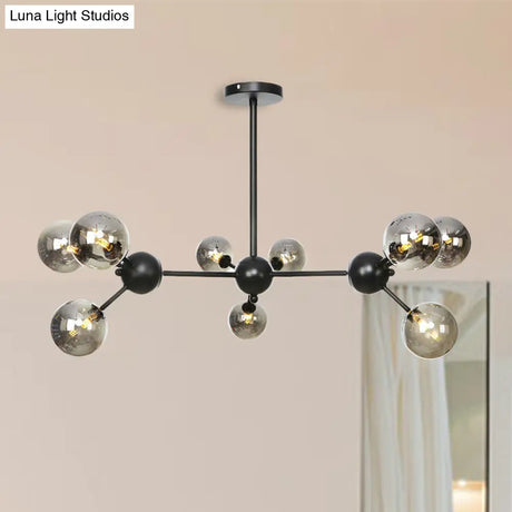 Industrial Living Room Chandelier Lamp With Sputnik Design And Amber/Clear/Smoke Gray Glass - 3/9/12