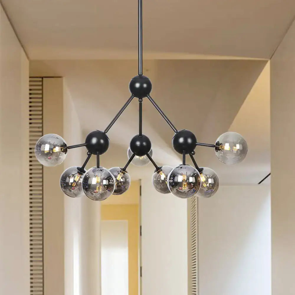 Industrial Orb Chandelier Lamp With Sputnik Design Amber/Clear/Smoke Gray Glass 3/9/12 Lights