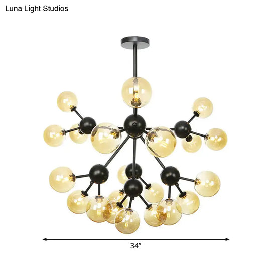 Industrial Orb Chandelier Lamp With Sputnik Design Amber/Clear/Smoke Gray Glass 3/9/12 Lights