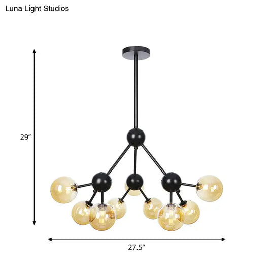 Industrial Orb Chandelier Lamp With Sputnik Design Amber/Clear/Smoke Gray Glass 3/9/12 Lights