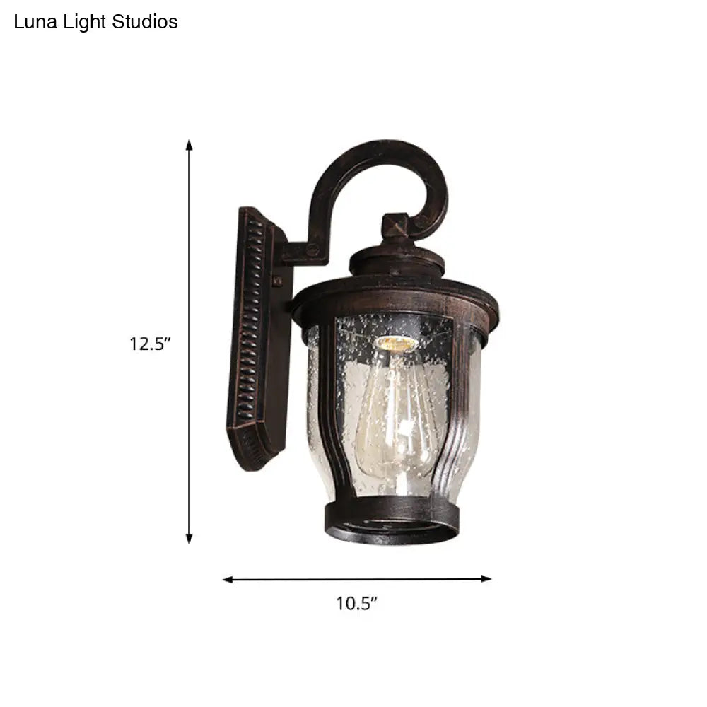 Industrial Outdoor Gooseneck Wall Light - 1 Black Sconce With Bubble Glass And Curved Arm