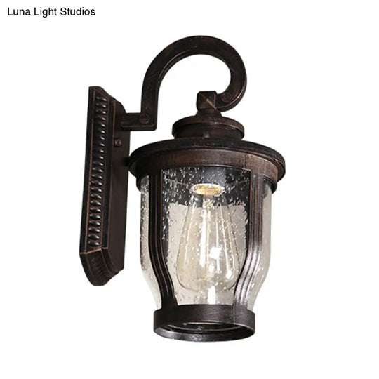 Industrial Outdoor Gooseneck Wall Light - 1 Black Sconce With Bubble Glass And Curved Arm