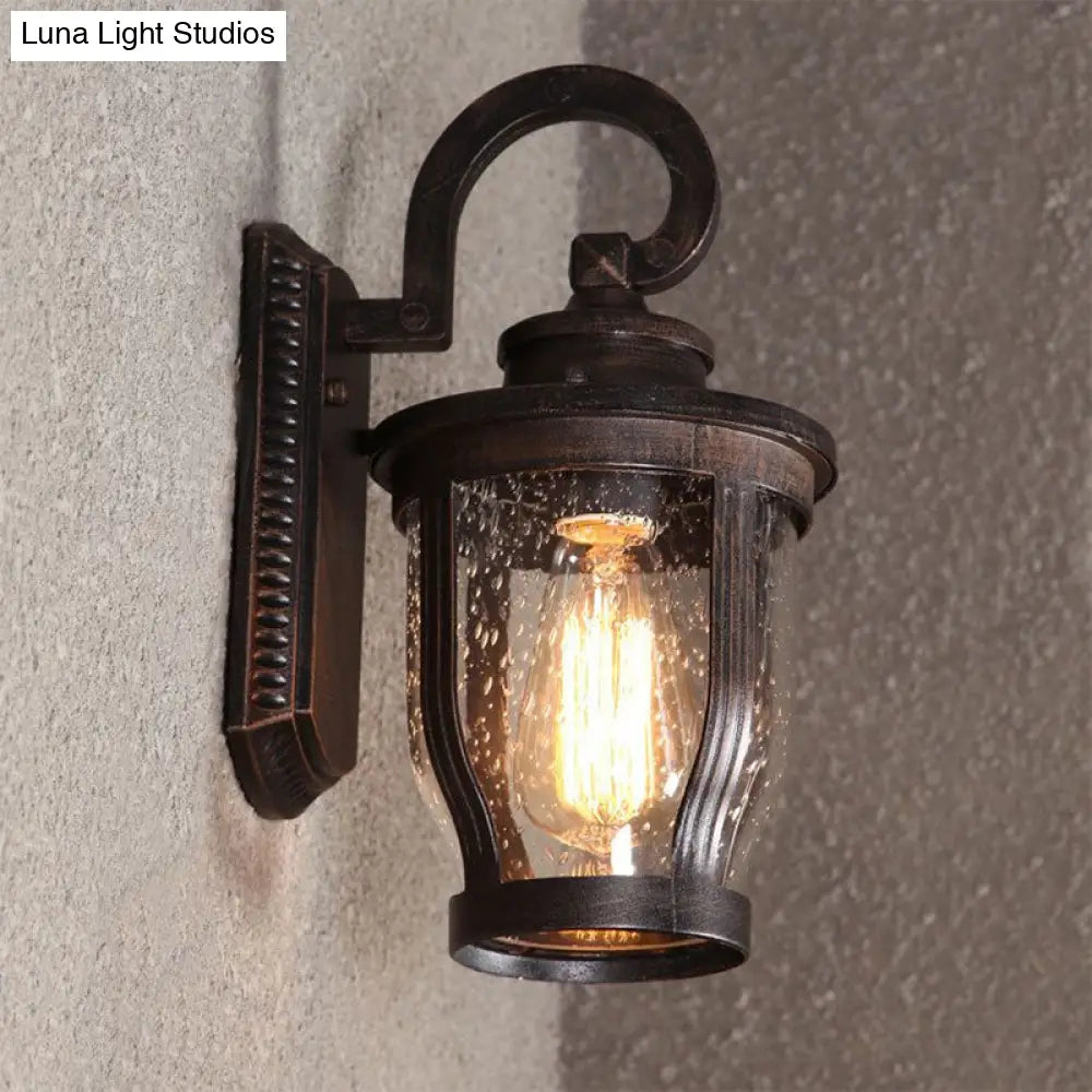 Industrial Outdoor Gooseneck Wall Light - 1 Black Sconce With Bubble Glass And Curved Arm