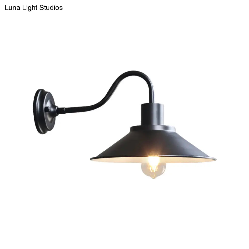 Industrial Outdoor Gooseneck Wall Sconce With Shade And 1-Light Fixture