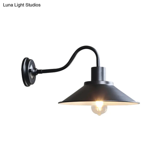 Industrial Outdoor Gooseneck Wall Sconce With Shade And 1-Light Fixture