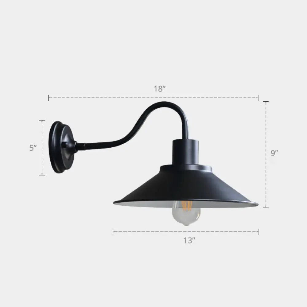 Industrial Outdoor Gooseneck Wall Sconce With Shade And 1-Light Fixture Black