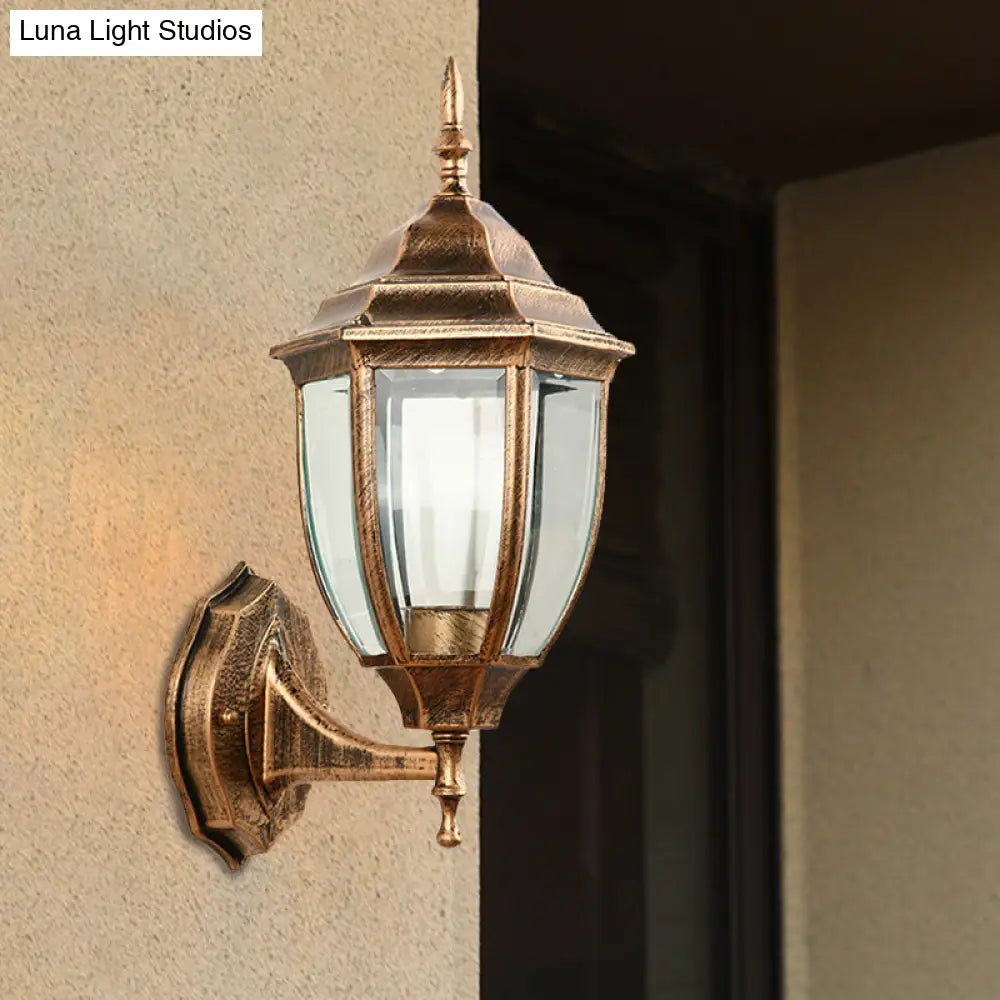 Industrial Outdoor Sconce Light - Clear Glass Lantern Shade Wall Fixture With 1 Bulb